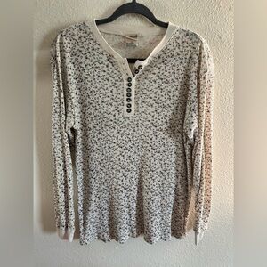 Vintage Greatland Dainty Floral Print Henley Long Sleeve Tee Womens Size M